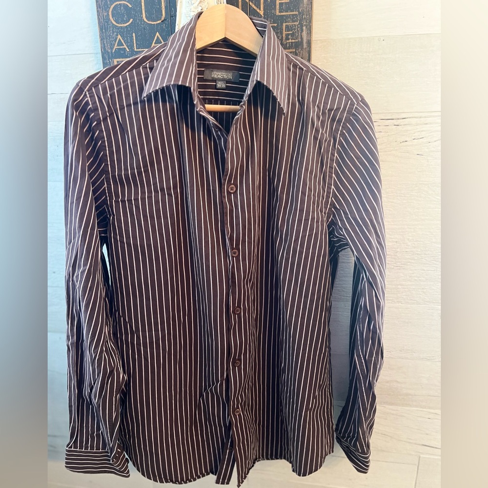 Kenneth Cole Reaction Brown and light Pink Striped Shirt